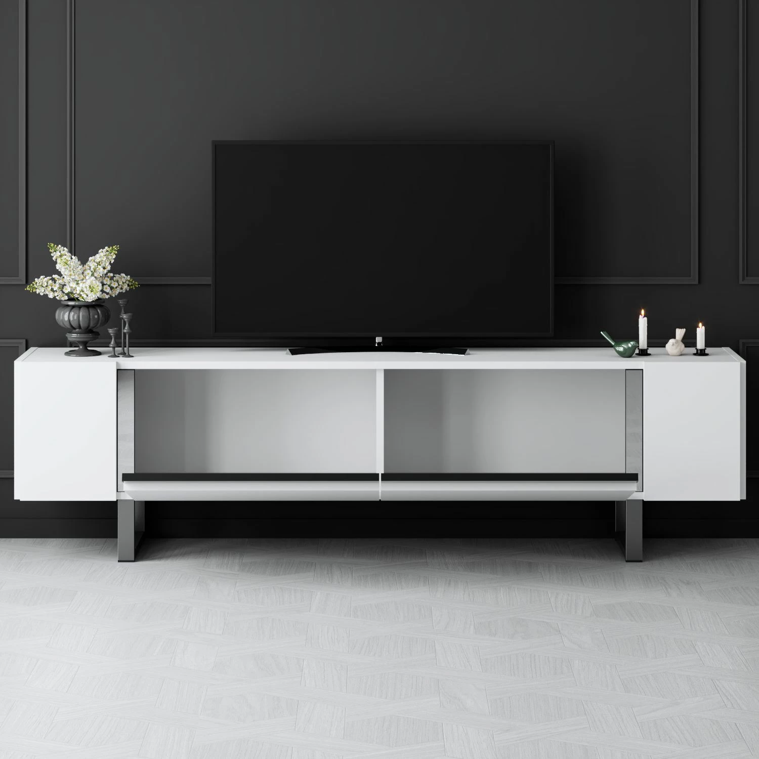 Komodë TV Hanah Home, Yildiz, e bardhë dhe argjendtë