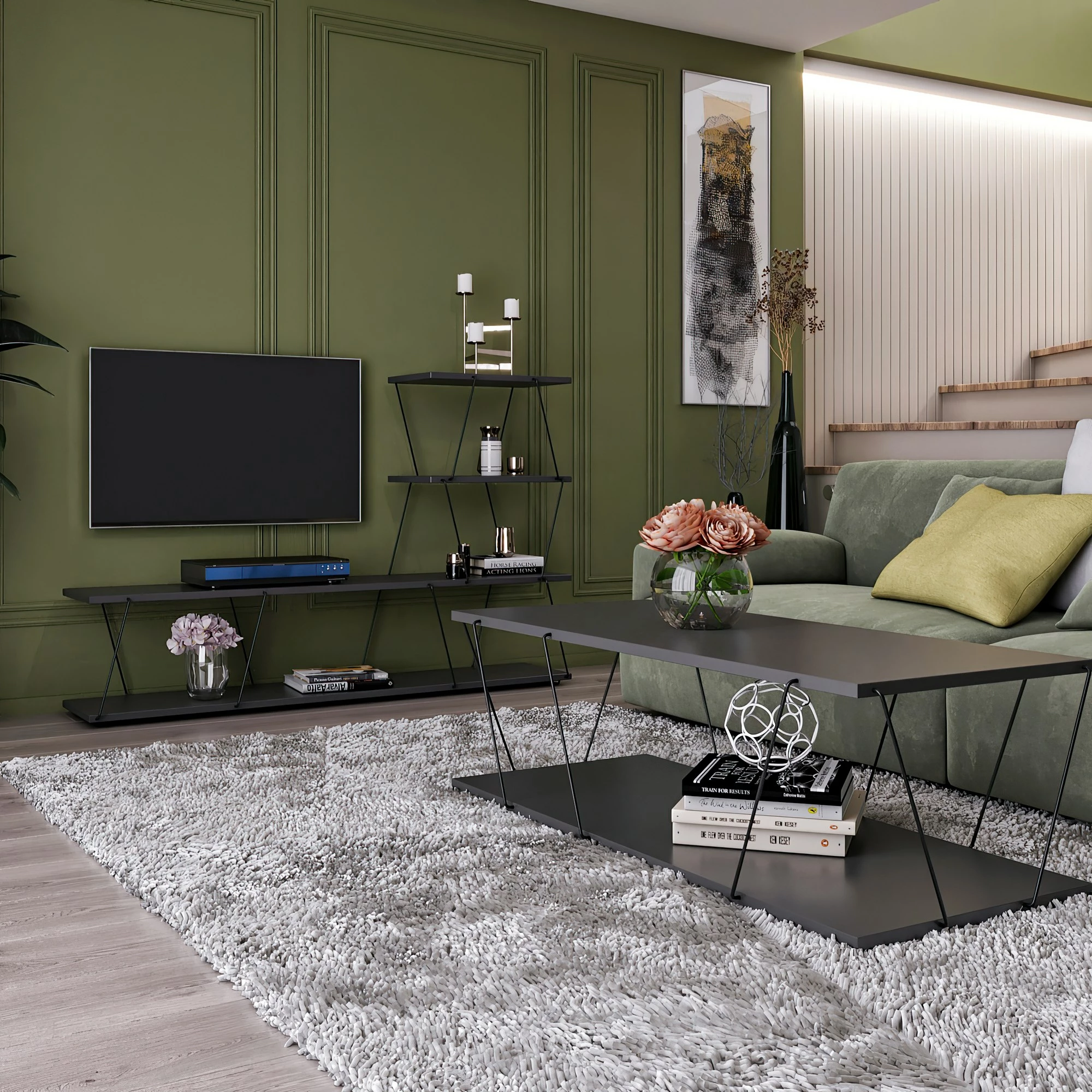 Set mobiljesh për dhomë dite Hanah Home, Basak, antracit