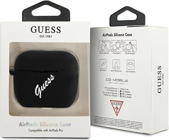 Mbështjellës Guess GUACAPLSVSBW për AirPods Pro, silikon, zi/bardhë