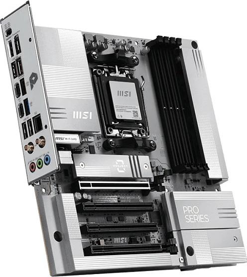 Pllakë amë MSI PRO B850M-A WIFI PZ, Socket AM5, mATX, DDR5 deri 256GB, Wi‑Fi 7, 5GbE LAN, argjendtë/bardhë