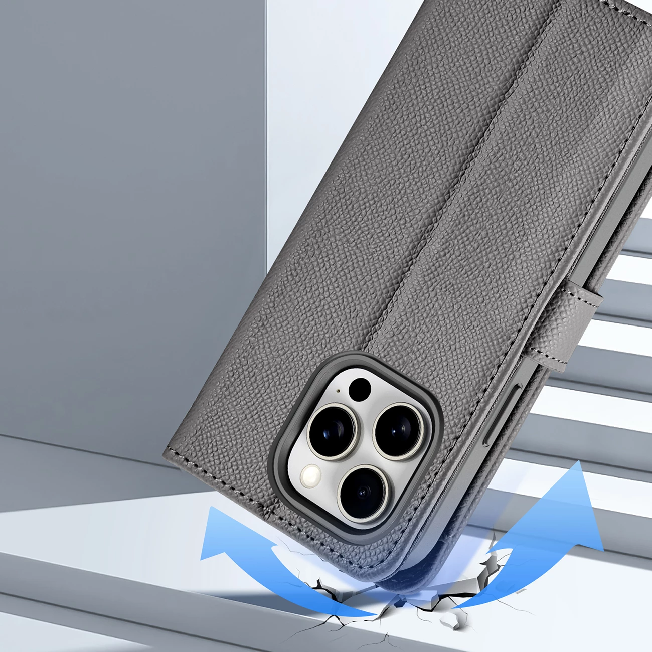 Mbështjellës Dux Ducis Lawa për iPhone 15 Pro Max, lëkurë, me portofol magnetik, Gri