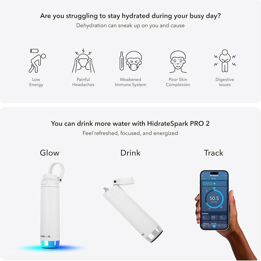 Shishe uji smart HidrateSpark PRO 2, 621 ml, me pipëz, e bardhë