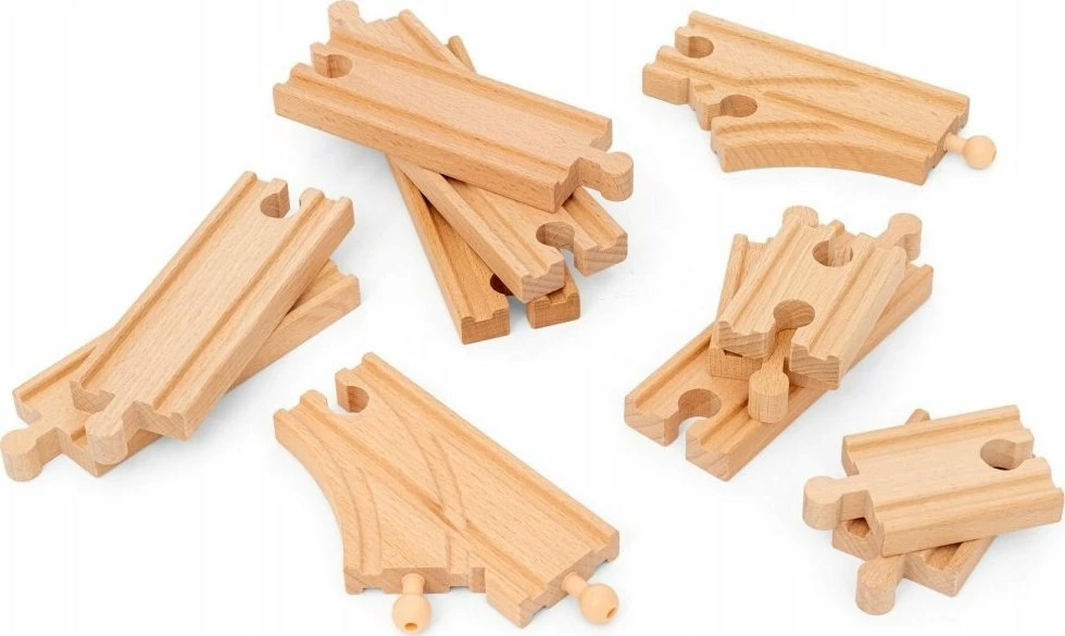 Set shina treni BRIO 36099, 12 copë, prej druri, ngjyrë dru