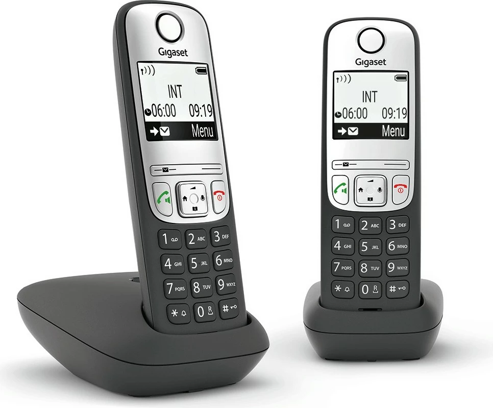 Telefon fiks pa kabllo Gigaset A690A Duo, dy aparate, me përgjigjës automatik, i zi