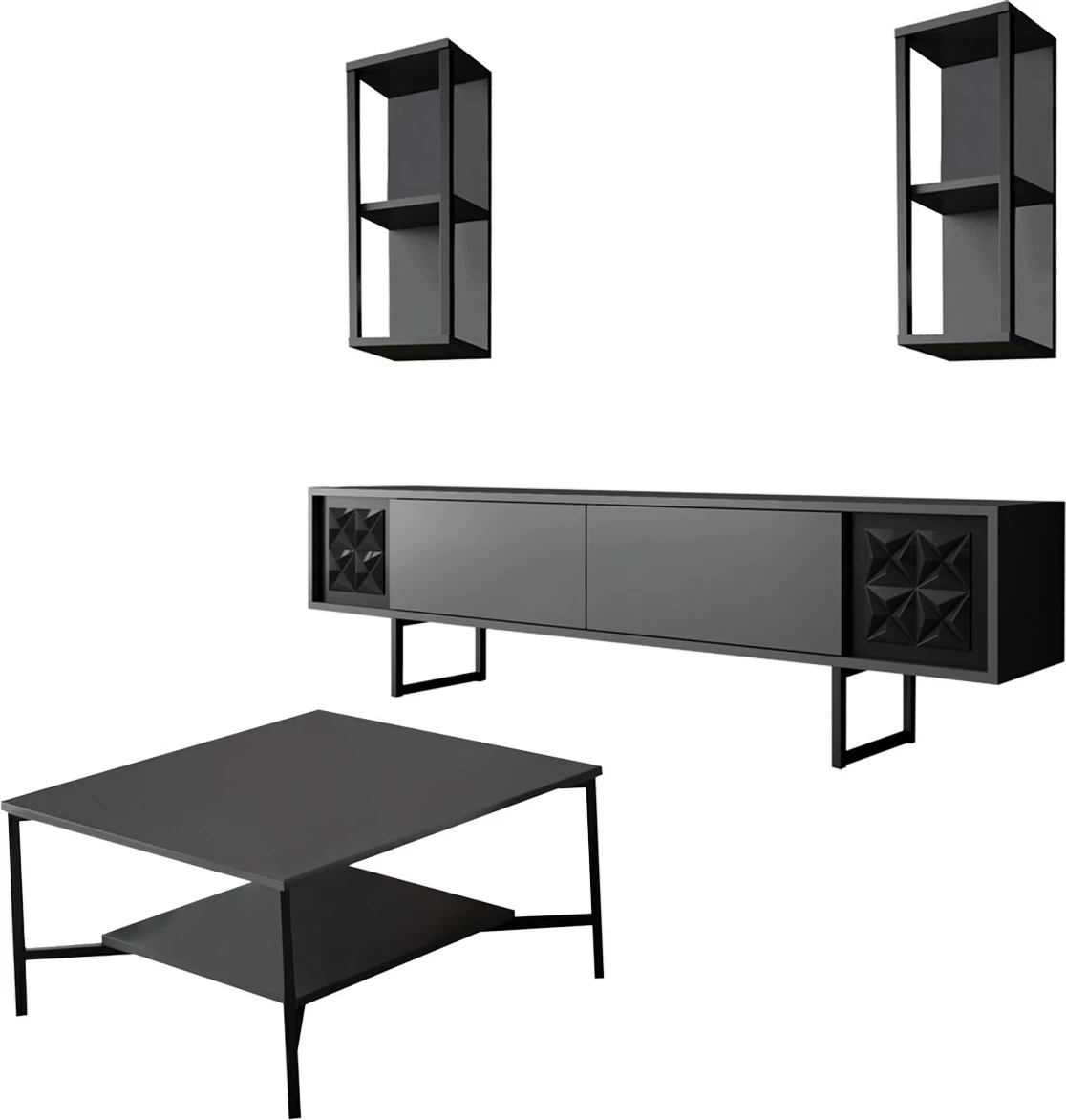 Set mobiljesh për dhomë dite Skye Decor, linjë e zezë, anthracite, e zezë