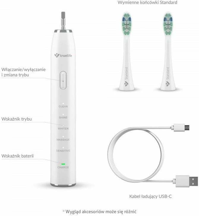 Furçë dhëmbësh elektrike TrueLife SonicBrush Clean30 Duo, e bardhë dhe e zezë, set prej 2 copë