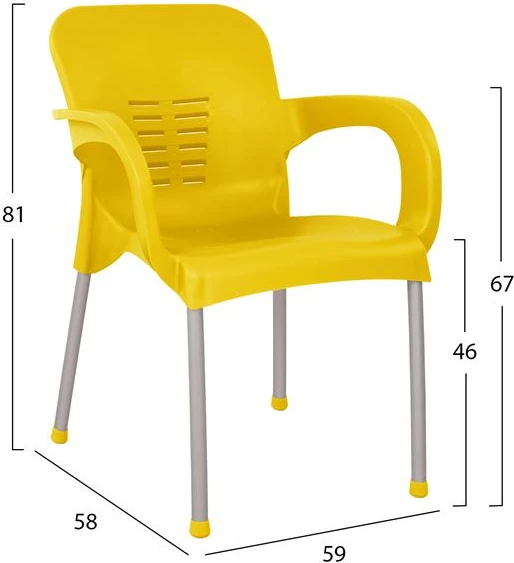 Karrige alumini KAREK FH5592.09 ngjyrë e verdhë me këmbë alumini 59x58x81 cm