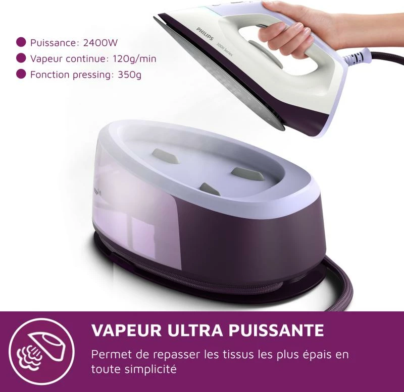 Hekur me stacion avulli Philips PSG3000/30 2400W, vjollcë/bardhë