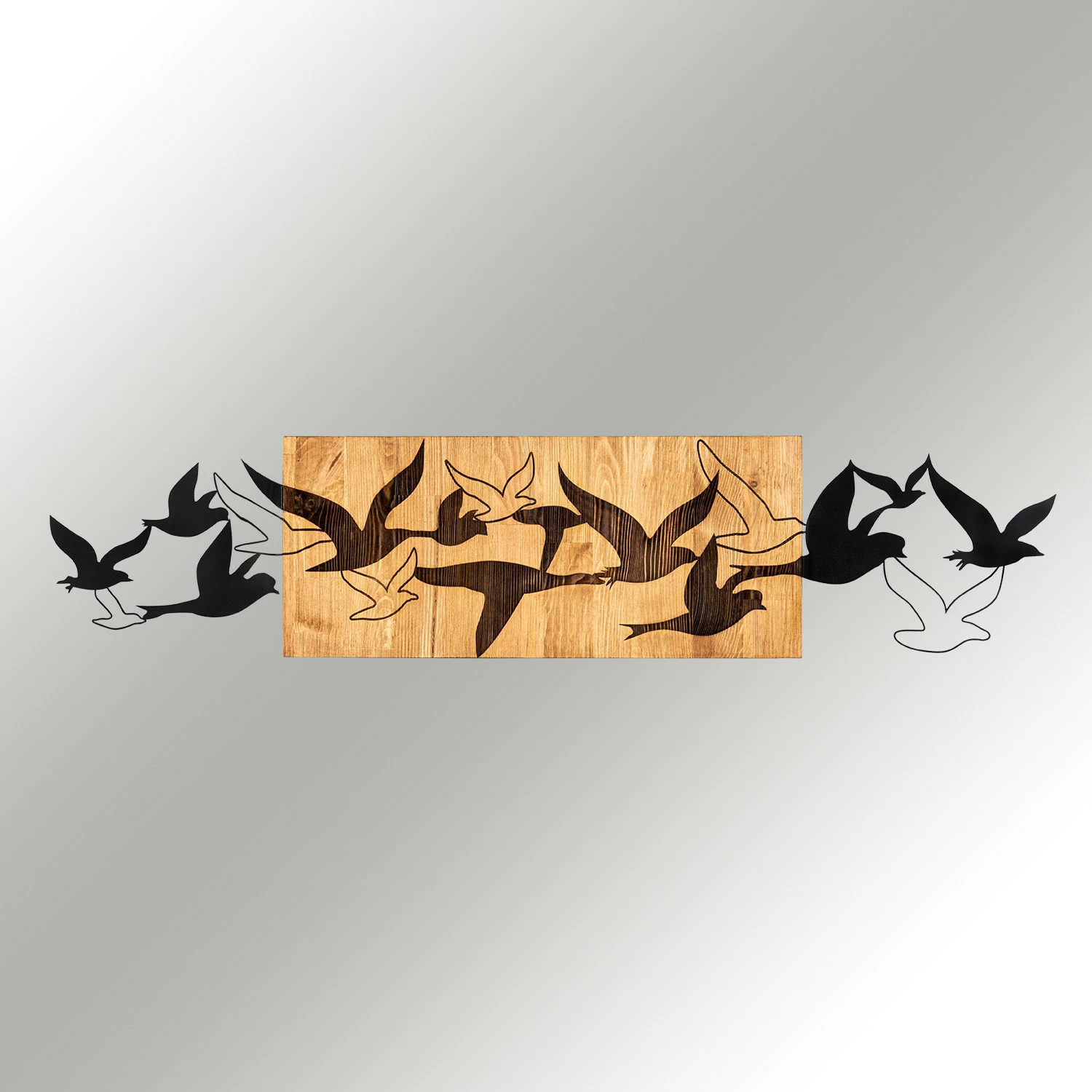 Aksesor dekorativ për mur, dru dhe metal, Wallity Albatros, ngjyrë e zezë dhe arre, 111x25cm