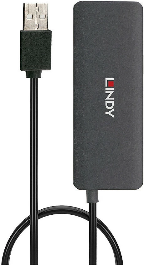 USB hub Lindy 4-Port USB 2.0, 480 Mbit/s, kabllo 0.8 m, i zi