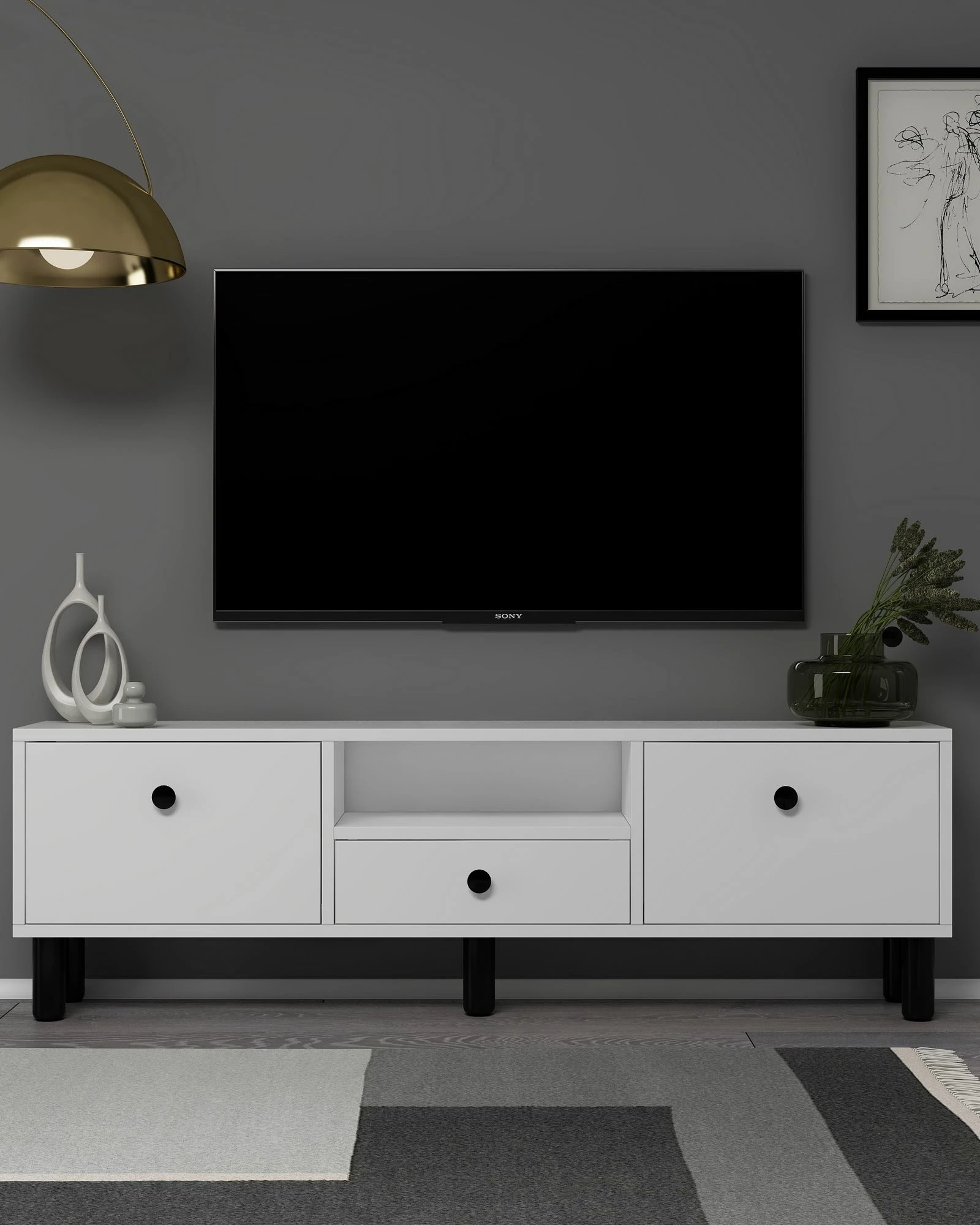 Komodë TV Skye Decor, 1310-DROP-1, e bardhë, e zezë