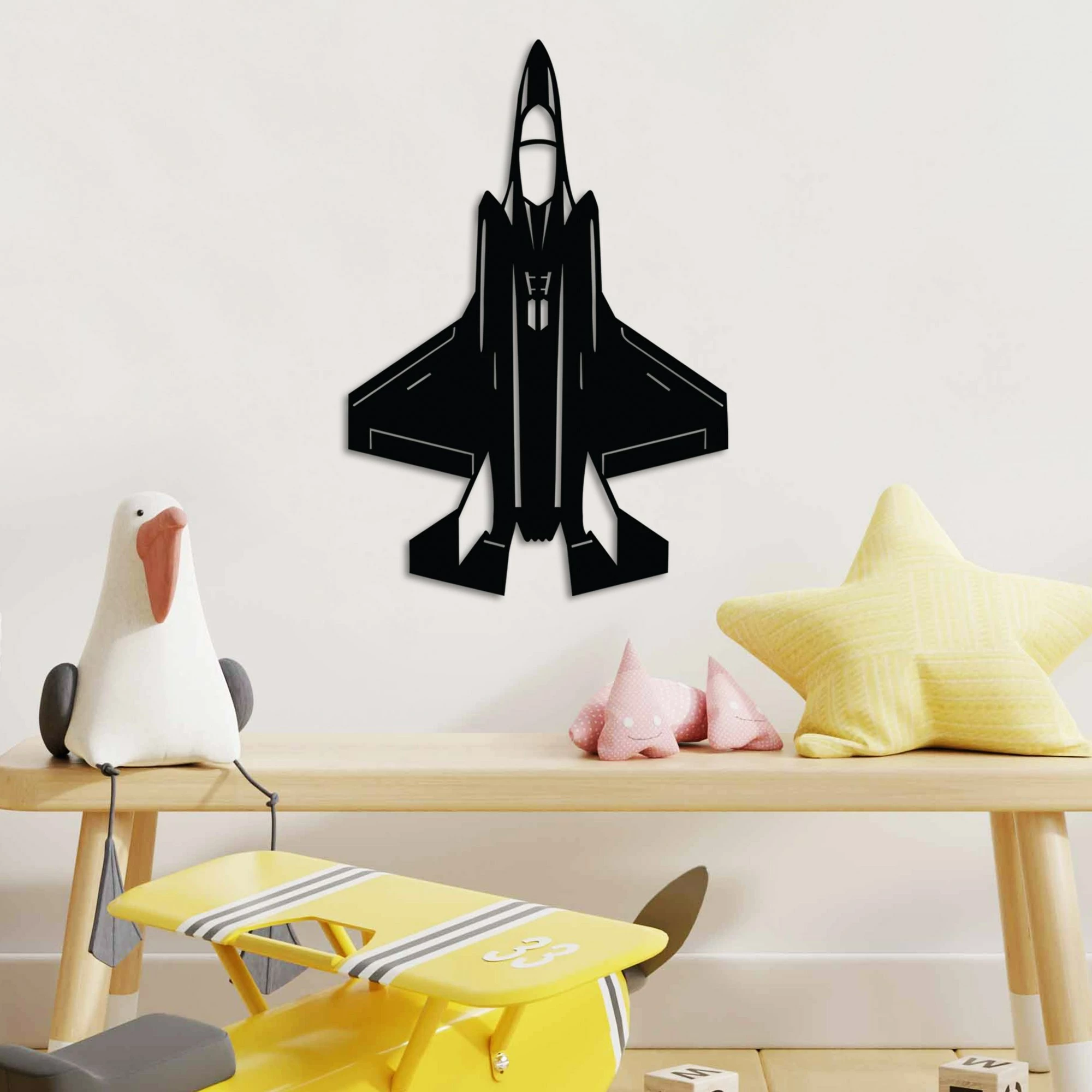 Aksesor dekorativ metalik për mur, Wallity, F-35A, ngjyrë e zezë, 60x41cm
