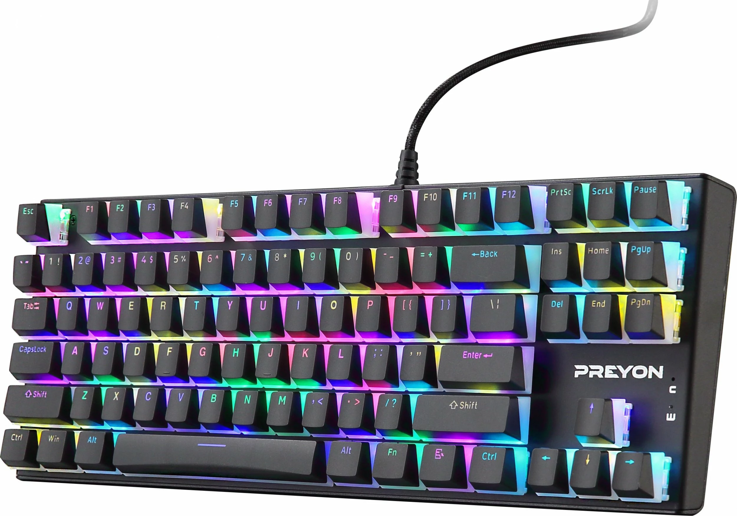 Tastierë mekanike PREYON Brown Blitz Claw PBRBC87B, TKL 80%, Gateron Brown, RGB, USB, US layout, e zezë