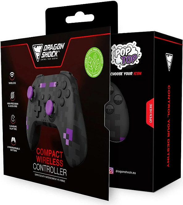 Gamepad DragonShock PopTop Black Cube, wireless Bluetooth, për Nintendo Switch dhe PC, zi/vjollcë