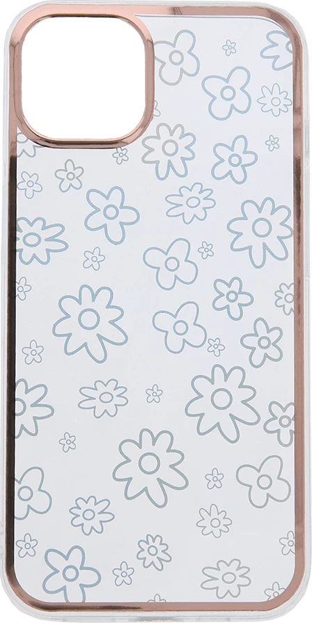 Mbështjellës ONASI Valentine Silicone Case për iPhone 14, transparent me dizajn lule, me kornizë, holografik, rozë