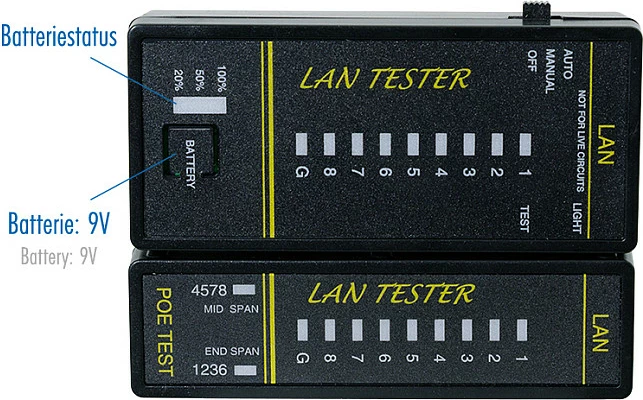 Testues kablloje rrjeti LogiLink LANtest & PoE Finder, RJ45, me magnet dhe dritë, i zi