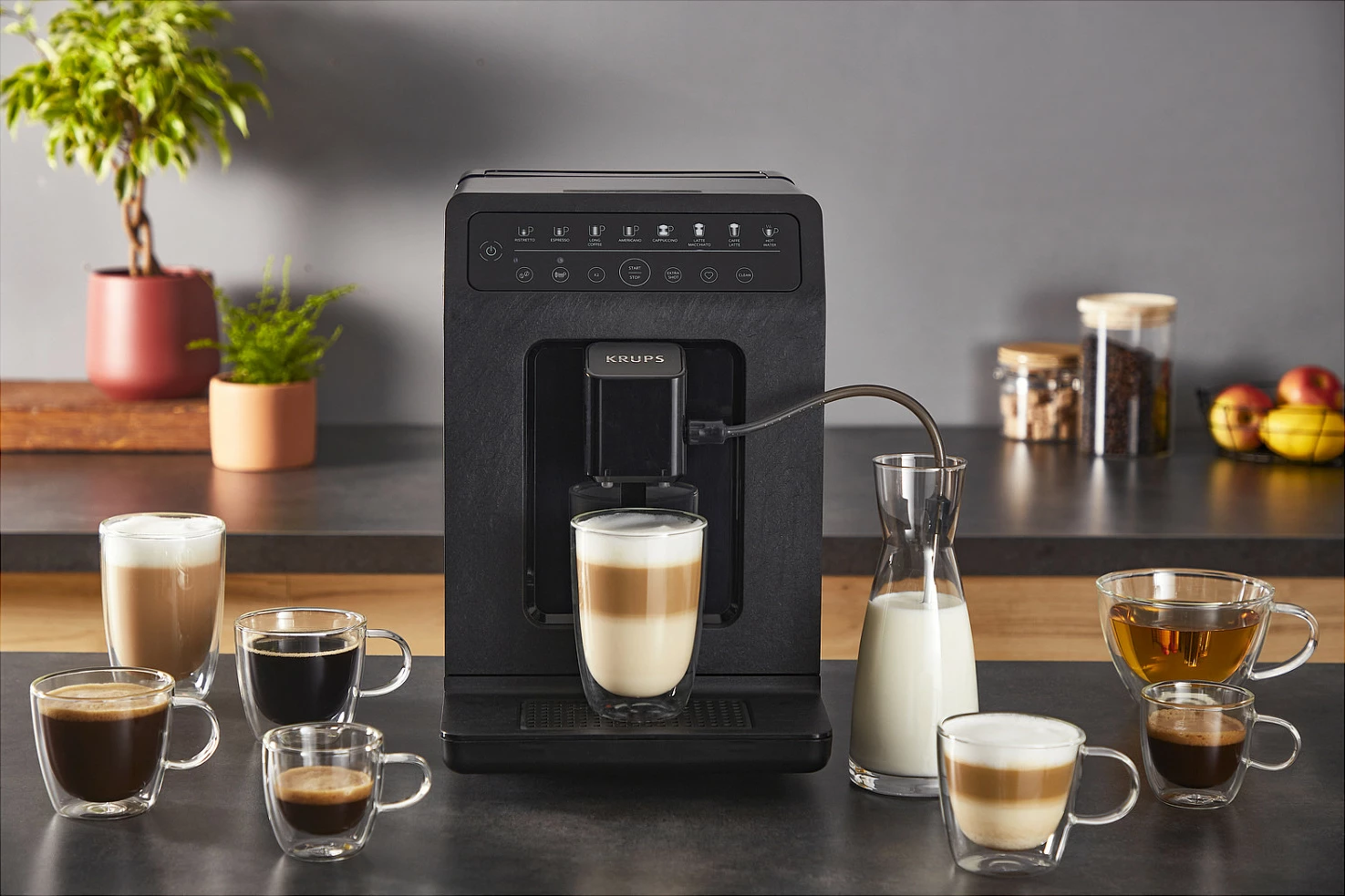Aparat kafeje fully-automatik Krups Evidence ECOdesign, me mulli të integrum, 260 g, 2 filxhana, Slate