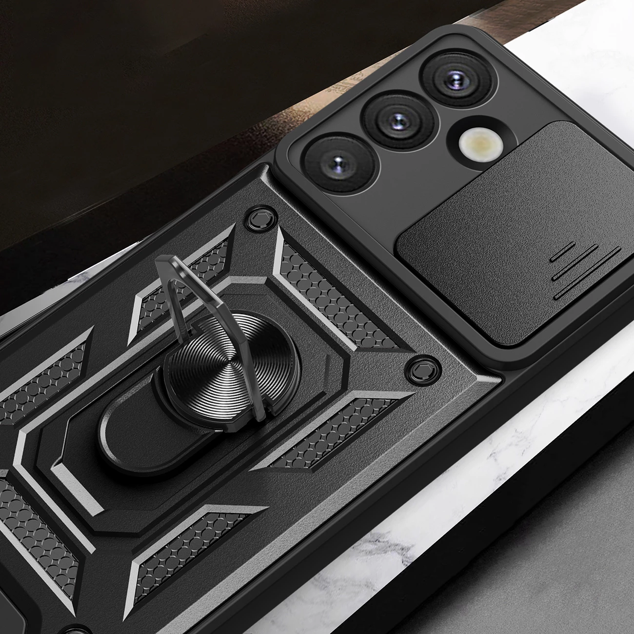 Mbështjellës Hurtel Hybrid Armor Camshield me stand dhe kapak kamere për Google Pixel 9 / 9 Pro 5G / 10 5G / 10 Pro 5G, i zi