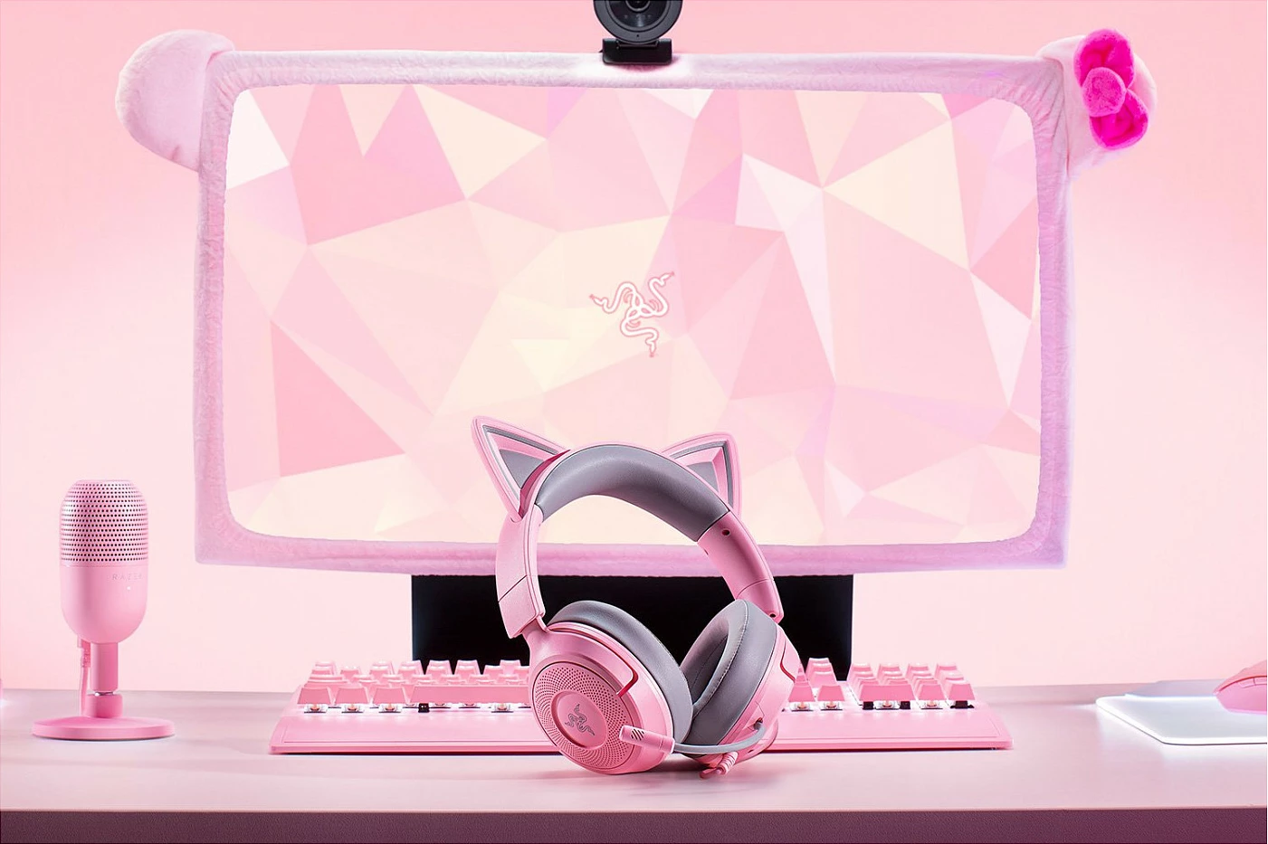 Kufje gaming me mikrofon Razer Kraken Kitty V3 X, 3.5mm, RGB, Quartz rozë