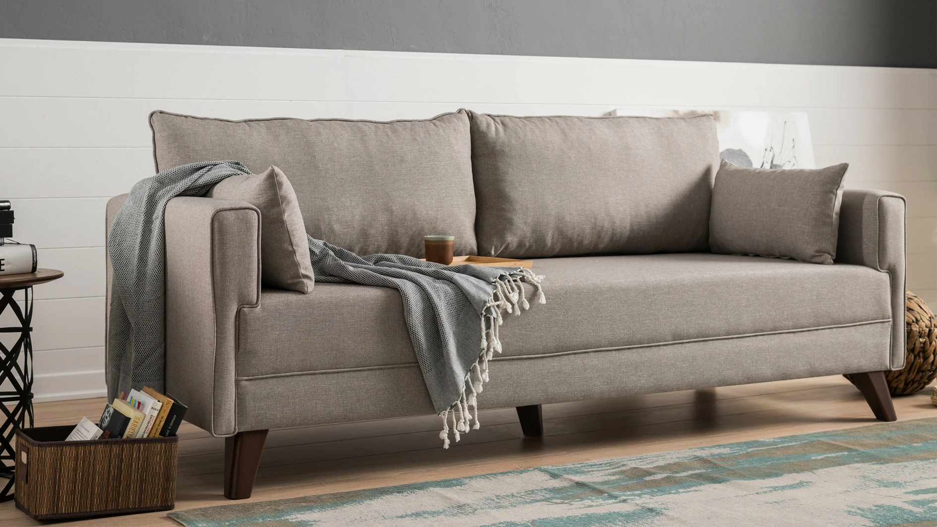 Divan treshe Atelier del Sofa, Bella Sofa për 3 persona, krem