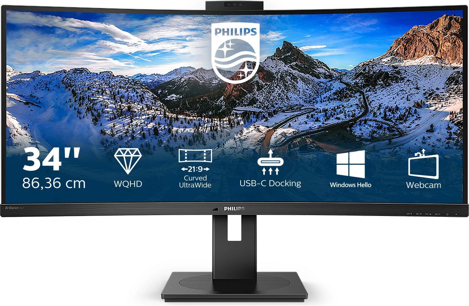 Monitor Philips P Line 346P1CRH/00, 34 inç, UltraWide Quad HD, LED, USB-C, i zi