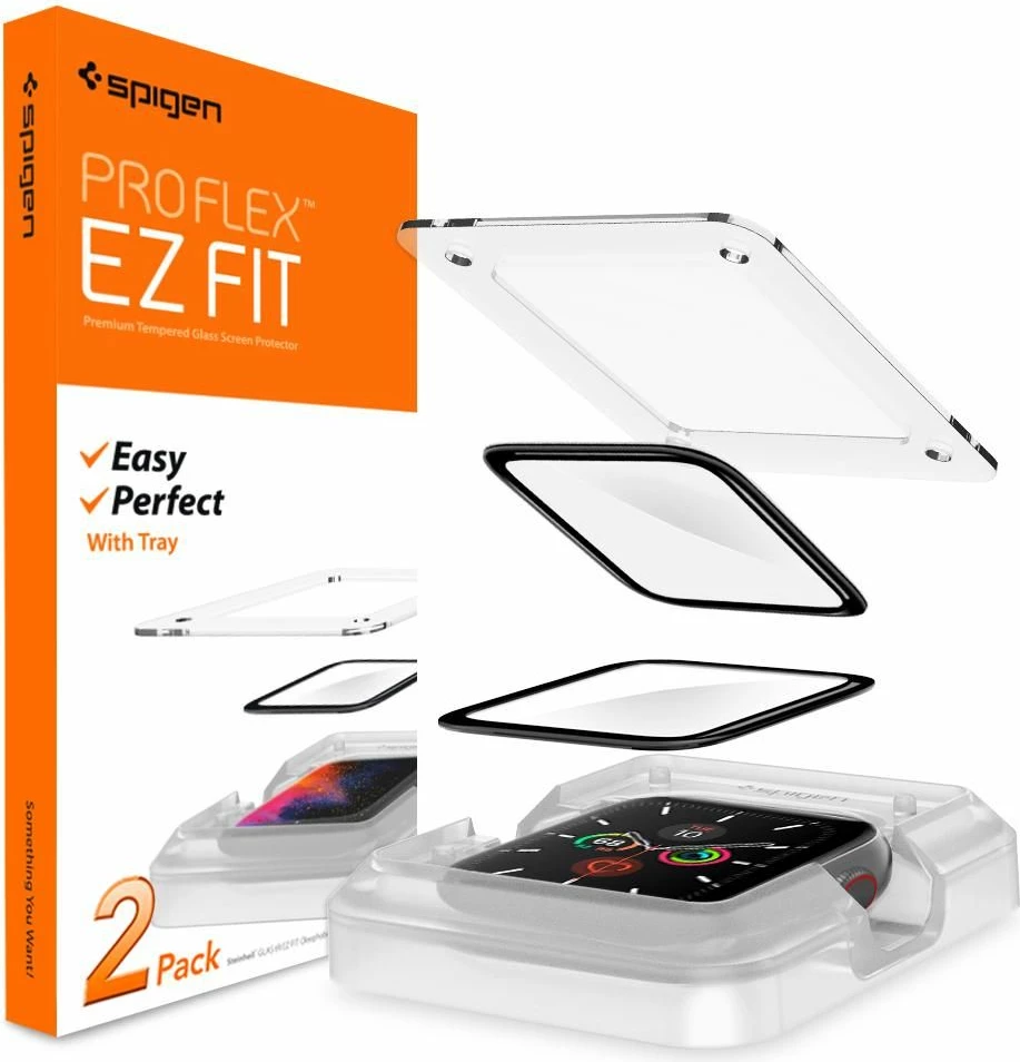 Mbrojtës ekrani Spigen ProFlex EZ Fit Hybrid Glass për Apple Watch 4/5/6/SE 44mm, 2 copë, Zi