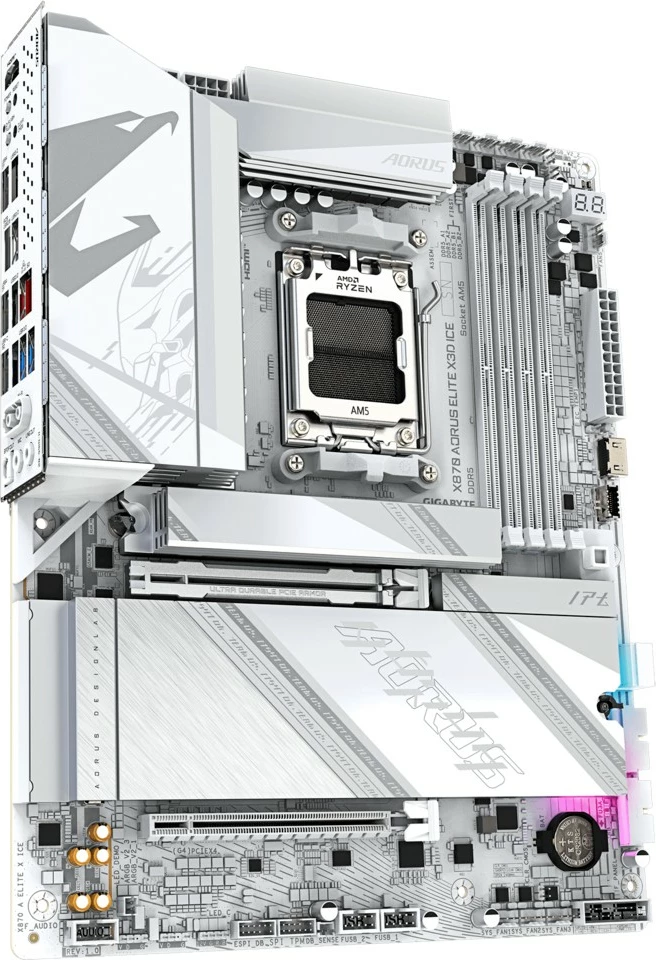 Pllakë amë, Gigabyte AORUS X870 AORUS ELITE X3D ICE, Socket AM5, 4x DDR5, PCIe 5.0 x16, 4x M.2, HDMI, USB4, Wi‑Fi 7, ATX, e bardhë