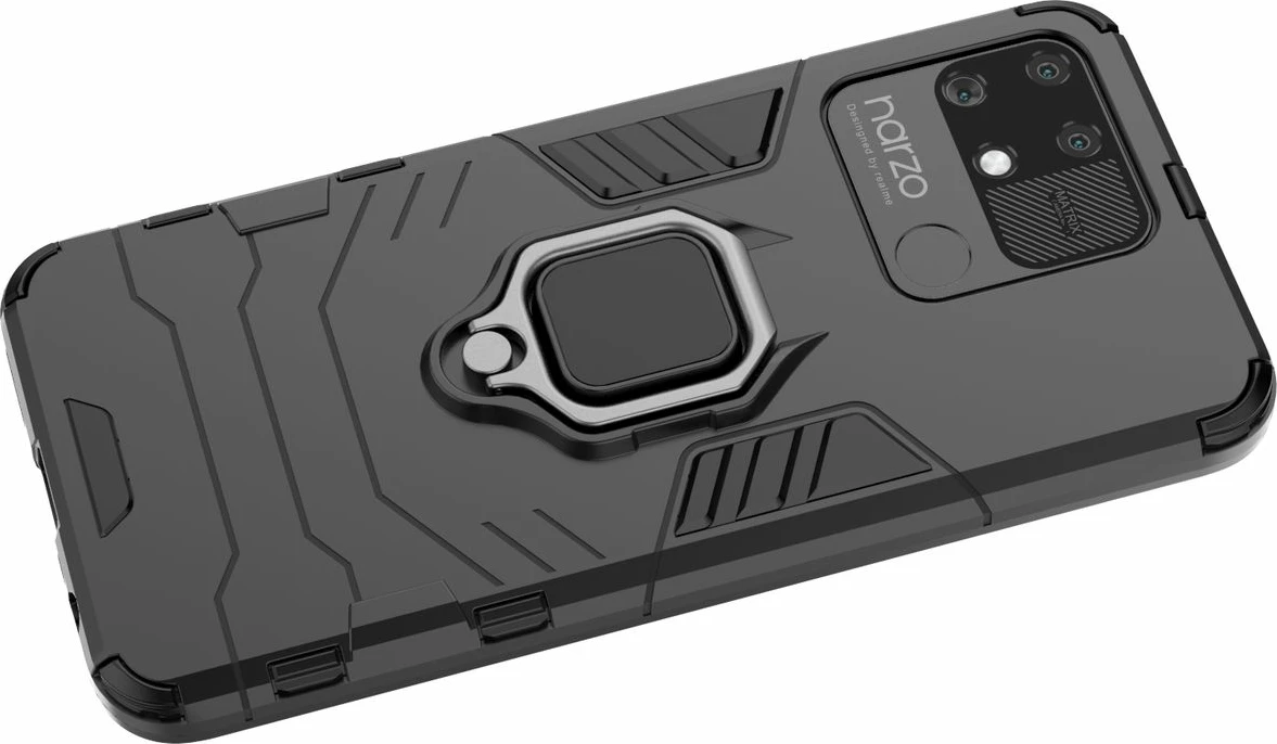 Mbështjellës Hurtel Ring Armor për Realme Narzo 50A, me dorezë magnetike, i zi