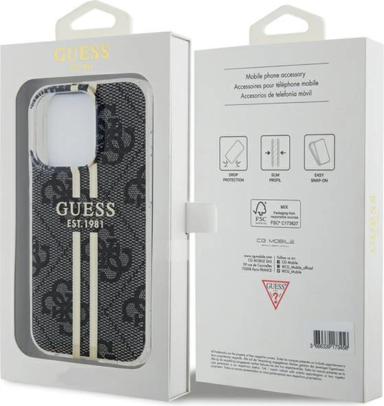 Mbështjellës Guess IML 4G Gold Stripe për iPhone 15 Pro, i zi