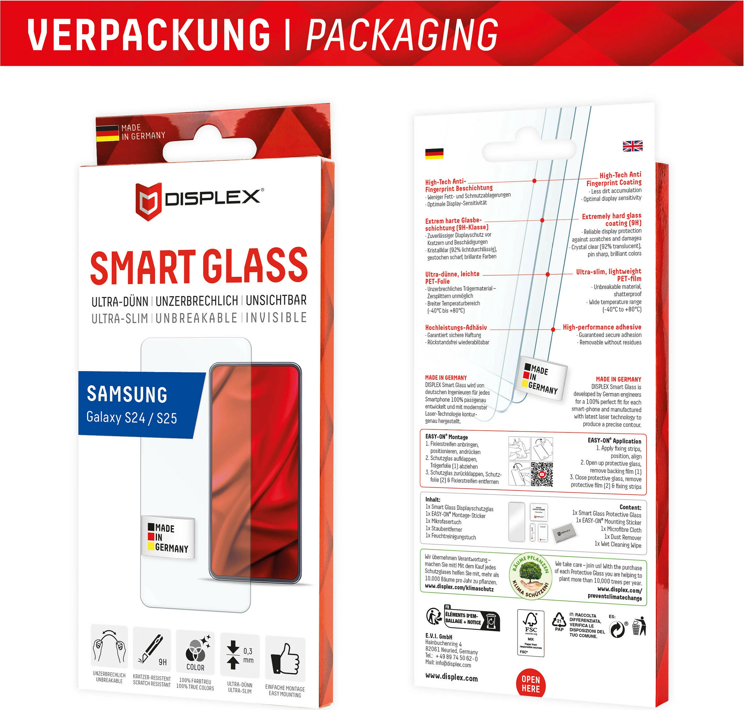 Mbrojtëse ekrani Displex Smart Glass 9H për Samsung Galaxy S24/S25, transparente