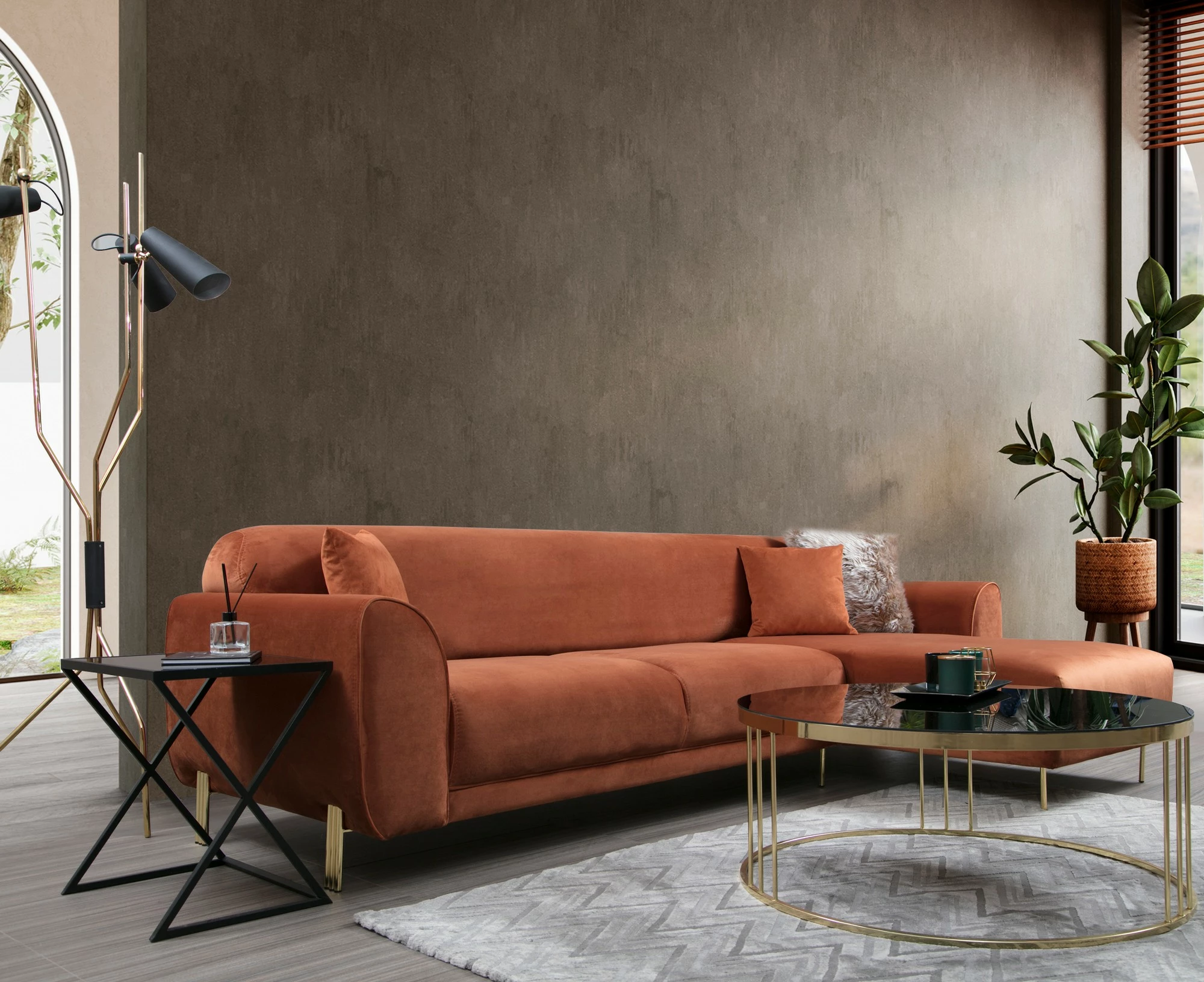 Kënd divan-krevat Atelier del Sofa, kënd i djathtë, ngjyrë kanelle (L3-Chl)