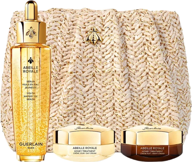 Set serum dhe kremra për fytyrë Guerlain Abeille Royale Youth Watery Oil për femra, 50ml + 15ml + 15ml + çantë kozmetike