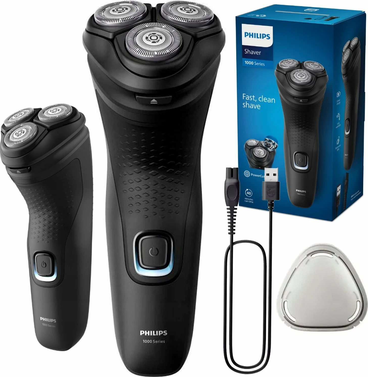 Makinë rroje Philips Series 1000 S1141/00, rrotulluese, e lagësht/e thatë, 40 min, USB-A, e zezë, set me kapak mbrojtës + kabllo