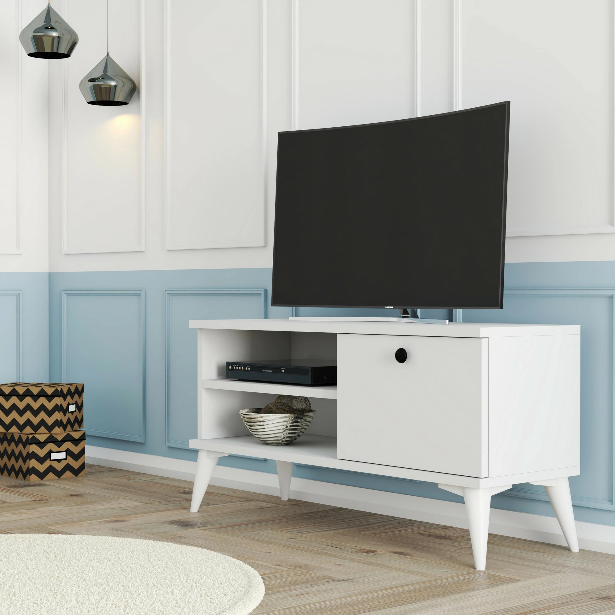 Komodë për TV, stil bohemian, ngjyrë e bardhë, Skye Decor Retro 1554
