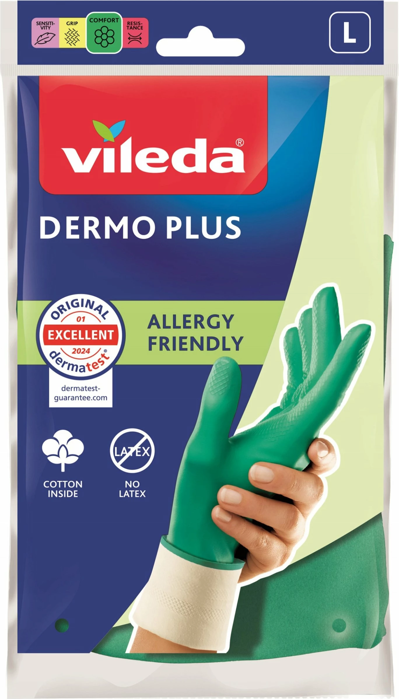 Doreza nitrili Vileda Dermo Plus 177722, madhësi L, të ripërdorshme, jeshile, 1 palë (2 copë)