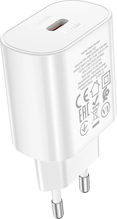 Adapter karikimi USB-C HOCO N22 Jetta PD 25W, i bardhë, 1 copë