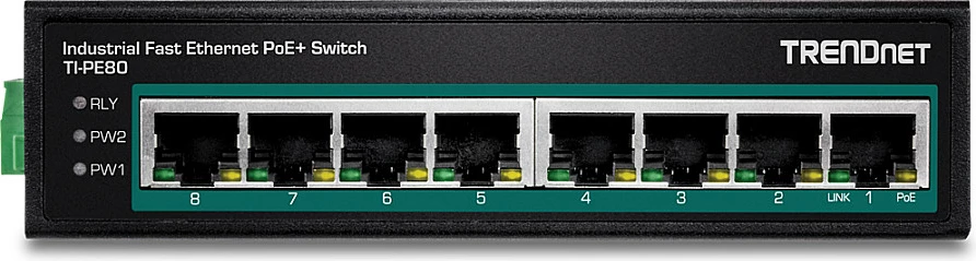 Switch industrial TRENDnet TI-PE80, 8x Fast Ethernet 10/100, PoE+ 30W, DIN-rail, i zi