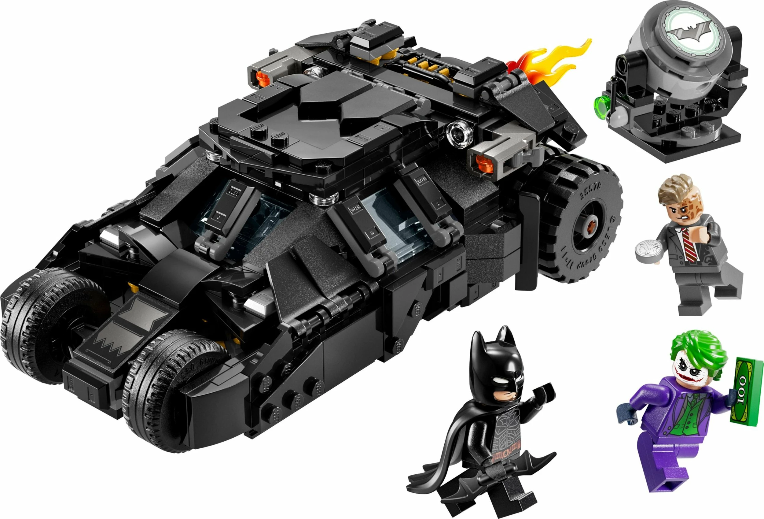 Set ndërtimi LEGO DC Super Heroes Batman Tumbler vs Two-Face dhe Joker 76303, 429 copë, 8+, e zezë