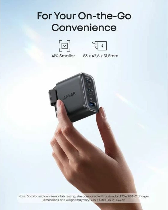 Karikues ANKER Nano A121AL11 70W 3-portësh me kabllo USB-C 1.5m, i zi