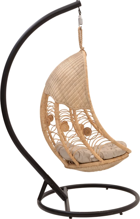 Shkallë lëkundëse Labreone rattan, ngjyrë natyrale-metal i zi-jastëk bezhë, 82x82x200cm