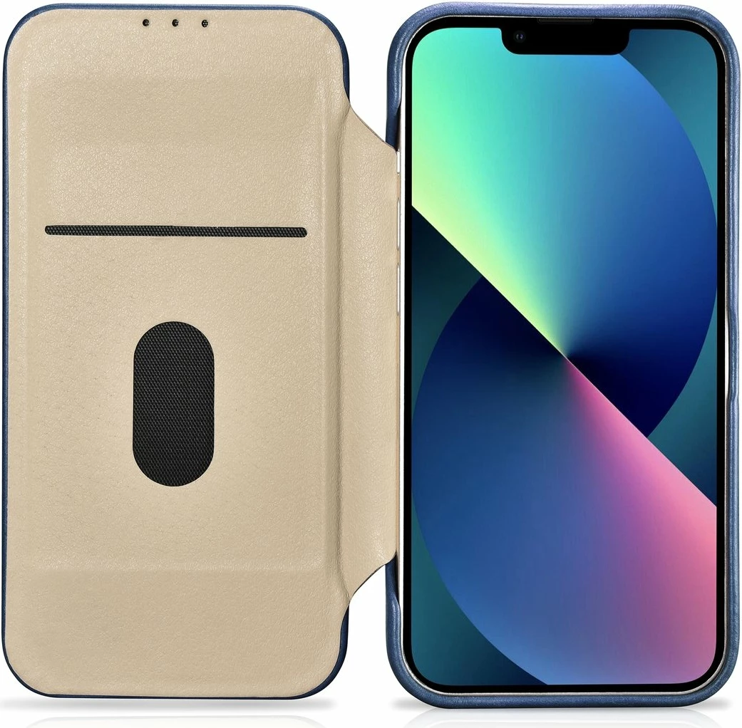 Mbështjellës iCarer Oil Wax Premium Leather Folio për iPhone 14 Pro Max, MagSafe, Kaltër