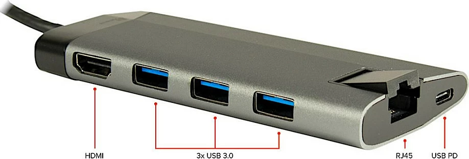 Docking station Inter-Tech Argus GDC-802, USB-C, HDMI, LAN, 3x USB-A, gri
