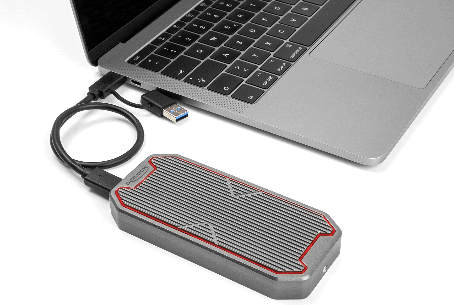 Kuti e jashtme për SSD DeLOCK M.2 NVMe USB-C 20Gbps, RGB LED, 2280/2260/2242, gri