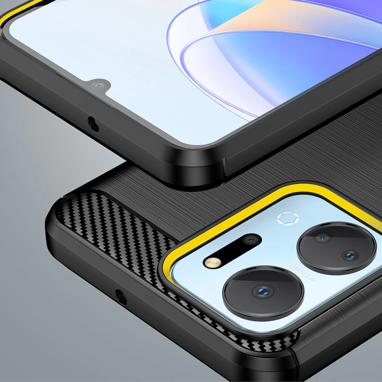 Mbështjellës Hurtel Carbon Case për Honor Play 40 Plus / Honor X7a, TPU, i zi