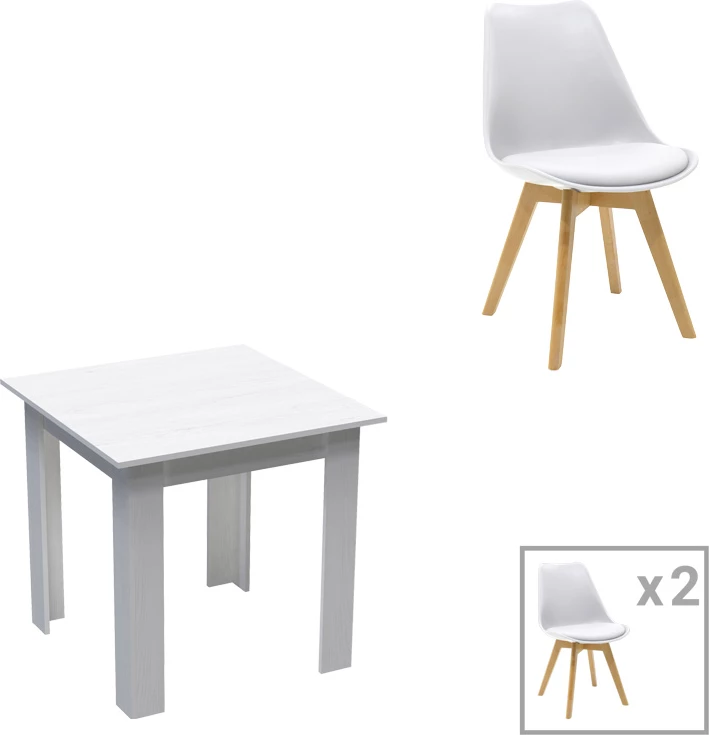 Set tavoline me dy karrige Manka-Gaston, ngjyrë e bardhë, 80x80x77cm