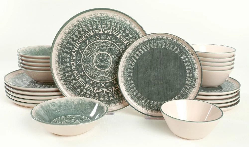 Set enësh për drekë, qeramikë, 24 copë, Hermia Concept, TY039124F030AD80M00MAET000, ngjyrë e gjelbër/krem