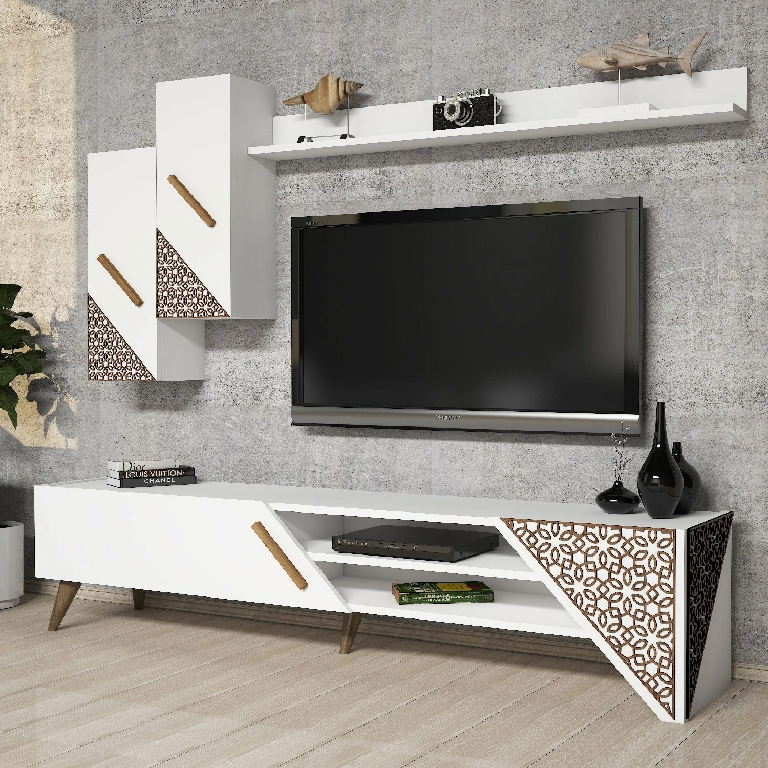 Set komodë TV Hanah Home, Beril, e bardhë
