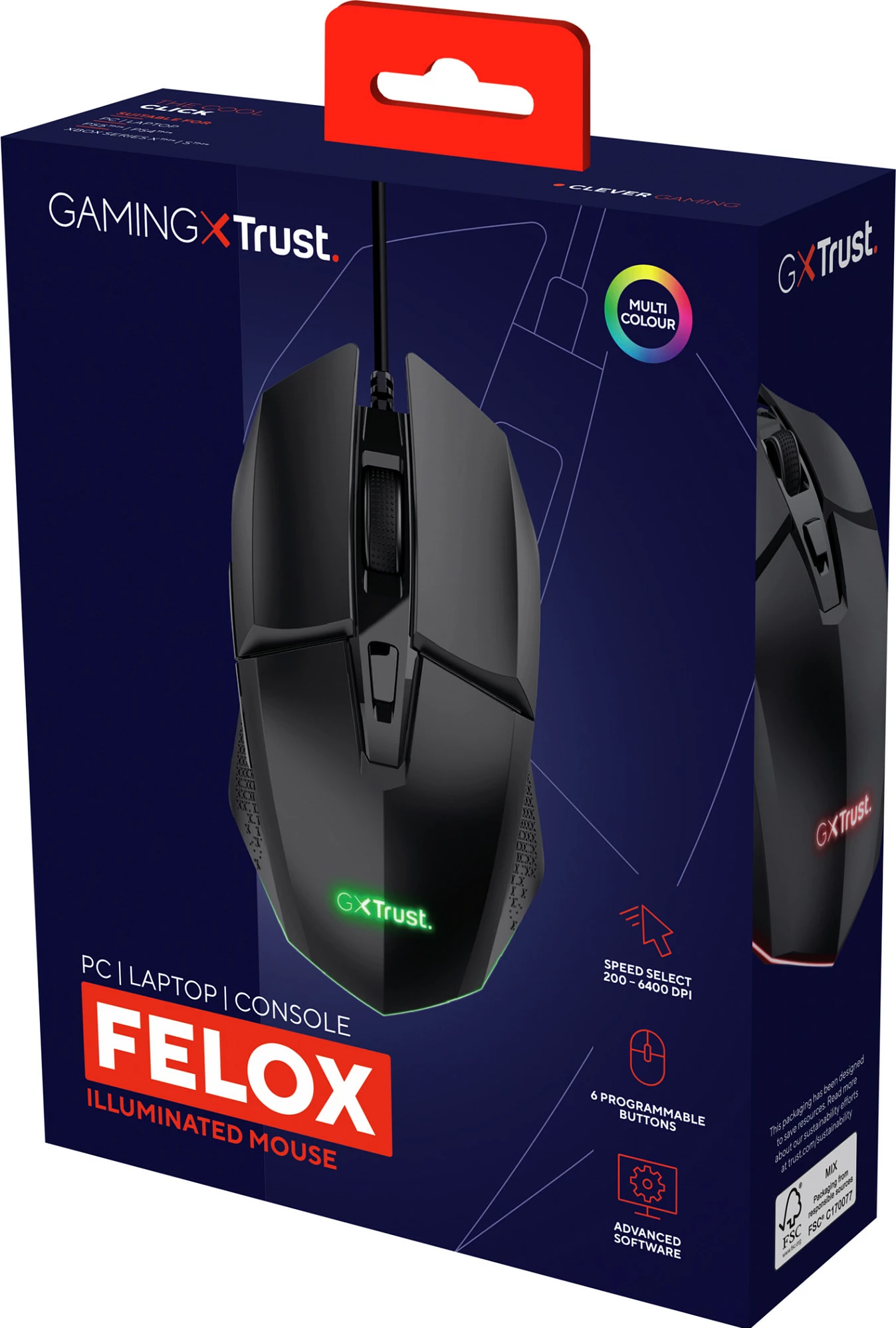 Maus gaming Trust GXT 109 Felox, 6400 DPI, USB-A, i zi