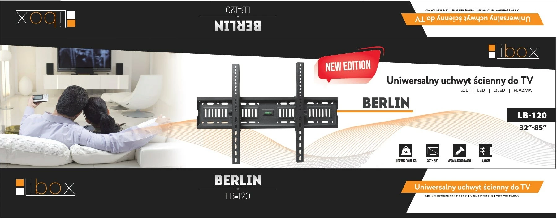 Mbajtëse për televizor Libox LB-120, 32-85", e zezë