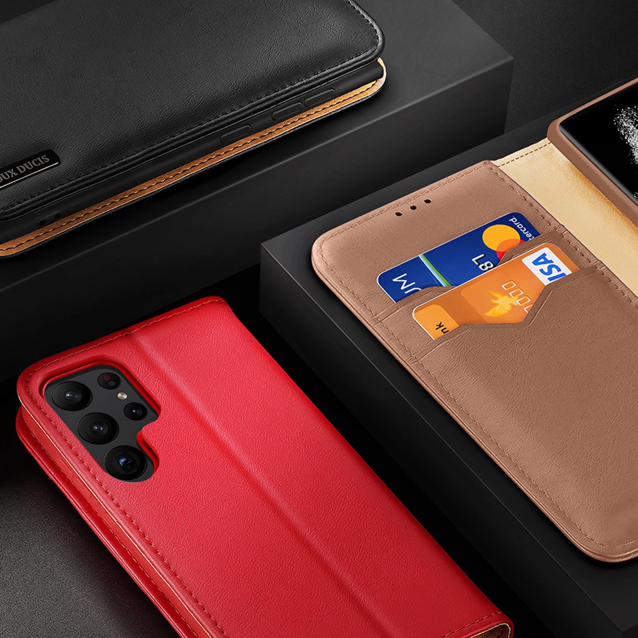 Mbështjellës Dux Ducis Hivo për Samsung Galaxy S23+, me kapak, portofol, bllokim RFID, kafe